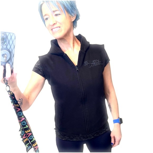 🏍 |•HARLEY-DAVIDSON•| Sleeveless Black Hoodie / Sweatshirt Hooded Size Small - Picture 1 of 13